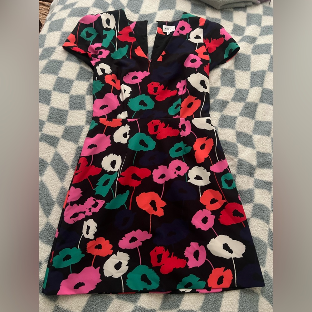 Milly Black and Pink Floral Dress